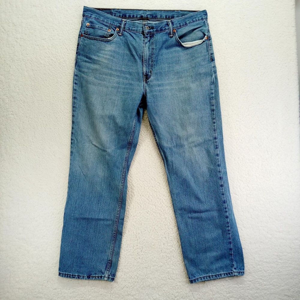 Levis 516 Jeans Mens 40x32 Slim Straight Cotton Denim Medium Wash Distressed